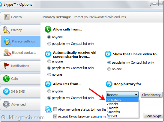 How to delete chat from skype
